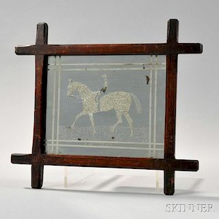 Framed Mirror with an Etched Thoroughbred Horse "ROBERT THE DEVIL" and Jockey