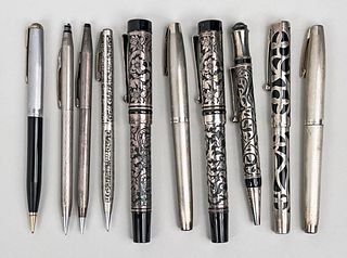 Group Ten Sterling & Overlay Pens & Pencils