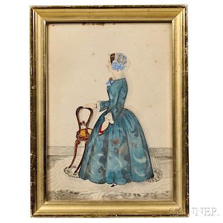 Attributed to J. Evans (New England, 19th Century)      Full-length Portrait of a Woman in a Blue Gown
