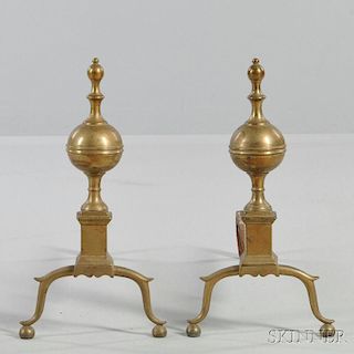 Pair of Brass and Iron Ball-top Andirons