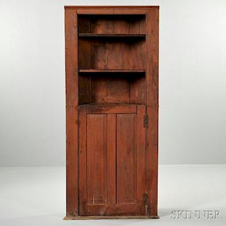 Small Red-painted Pine Corner Cupboard