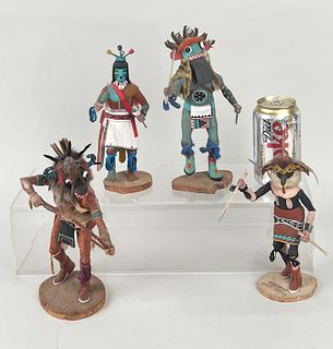 Four Native American Carved Wood Kachina Figures
