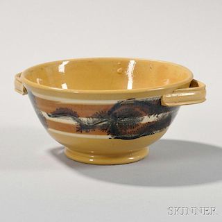 Mocha-decorated Yellowware Double-handled Bowl