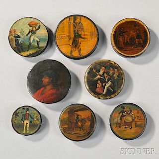 Eight Lacquered Papier-mache Snuff Boxes