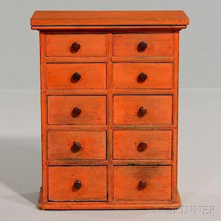 Salmon/red-painted Pine Cabinet