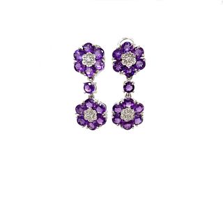 18k Amethyst Flower Dangle Earrings