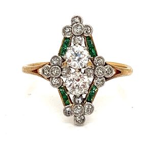 Art Deco 18k Diamond Emerald RingÂ 