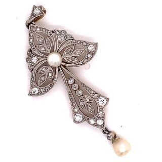 Art Nouveau Platinum Diamond Pearl Pendant