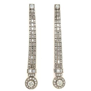 Art Deco Platinum Diamond Long Earrings