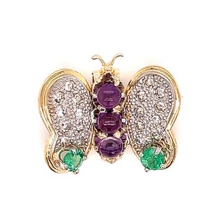 18k Amethyst Emerald Butterfly Pendant