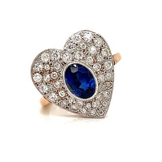 Platinum 18k Heart Diamond Sapphire Ring