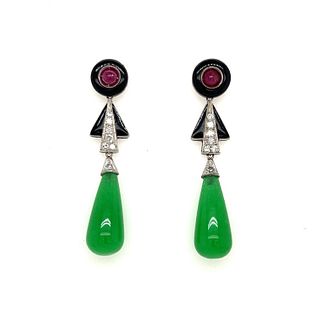 18k Diamond Jade Ruby Earrings