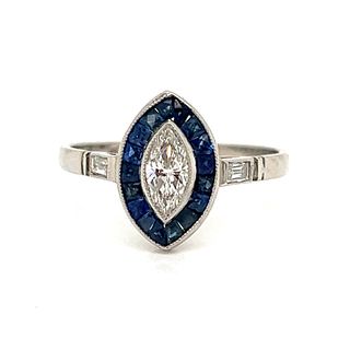 Platinum Sapphire Diamond Marquise Ring