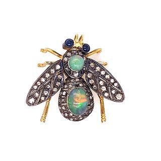 Silver & Gold Opal Diamond Bug Brooch