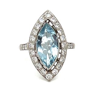 Platinum Aqua Diamond Marquise Ring