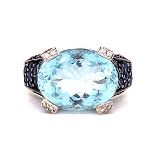 14k Aqua Diamond Sapphire Ring