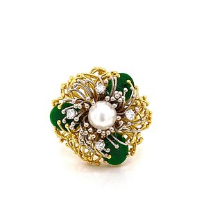 Platinum & 18k Pearl Imperial Jade Ring