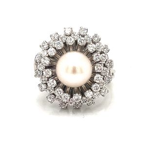 Art Deco Platinum Pearl Diamond Cluster RingÂ 