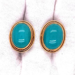 Retro 18k Turquoise Round Earrings