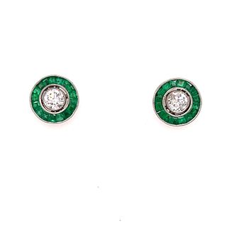Platinum Emerald Diamond Earring StudÂ 