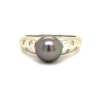 14k Black Pearl Diamond Ring
