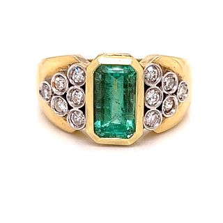 18k Emerald Diamond Engagement Ring