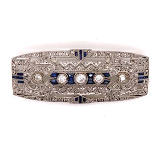 Art DecoÂ  Platinum Diamond Sapphire BroochÂ 