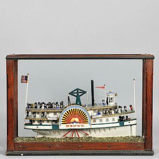 Cased Folk Art Model of the Sidewheel Paddle Steamer Henry