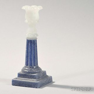 Blue and White Pressed Glass Columnar Candlestick with Petal Socket