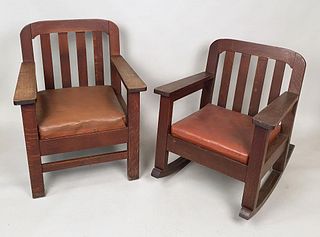Two Imperial Chair Co Arts & Crafts Oak Chairs
