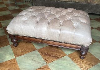 Regency Style Tufted Leather Ottoman