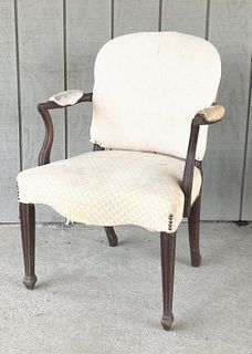 George III Upholstered Open Arm Chair 18th C.