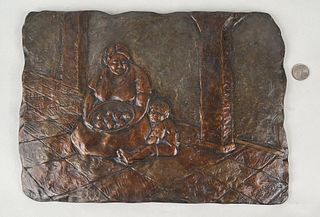 Pettigrew, Cast Bronze Relief Plaque, Mother/Child
