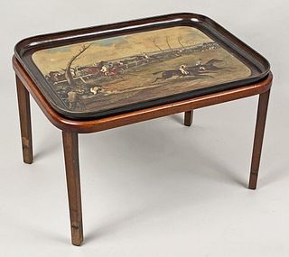 Antique Decorated Tray/Stand - Equestrian Scene