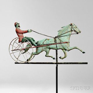 Molded and Polychrome Decorated Horse and Sulky Weathervane