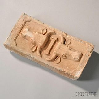 Carved Sandstone Architectural Element with Bull Heads