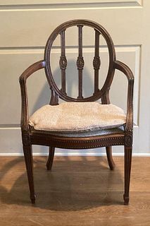 George III Oval Back Carved Mahogany Arm Chair