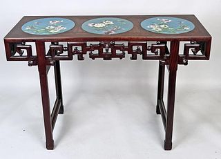 Chinese Rosewood Altar Table, Cloisonne Inserts