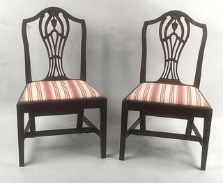 Pair RI Hepplewhite Carved Mahogany Side Chairs
