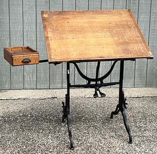 Wrought Iron & Wood Architectural Drafting Table