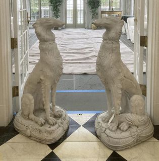Pair Composition Seated Hound Sculptures