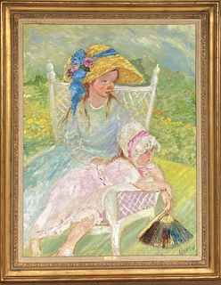 Beich, Impressionist O/C Girl In White Lawn Chair
