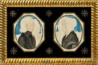 Thomas Skynner (New England, act. 1840-1852)      Double Profile Portrait of a Husband and Wife