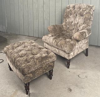 Late Regency Upholstered Easy Chair & Ottoman