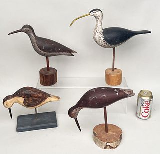 Four Carved & Painted Wooden Shore Birds