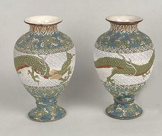 Pair Satsuma Porcelain Vases, Textured Design