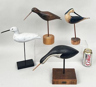 Four Carved & Painted Wooden Shore Birds