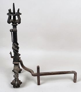 Large Pair Wrought Iron Hearth Andirons