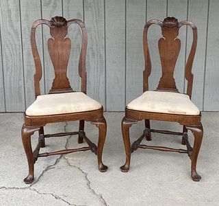 Pair Queen Anne Shell Carved Walnut Side Chairs