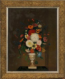 American School, Late 19th Century      Still Life with Flowers in an Urn